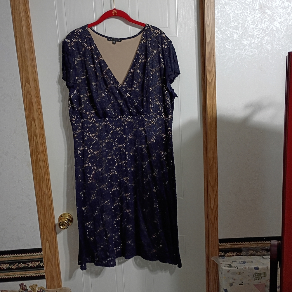 Tiana B. Navy and Gold Lace Midi Dress